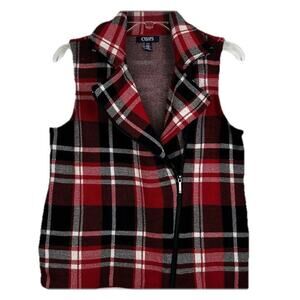 CHAPS Womens Plaid Asymmetrical Zip Front Vest Size Medium Red Black White